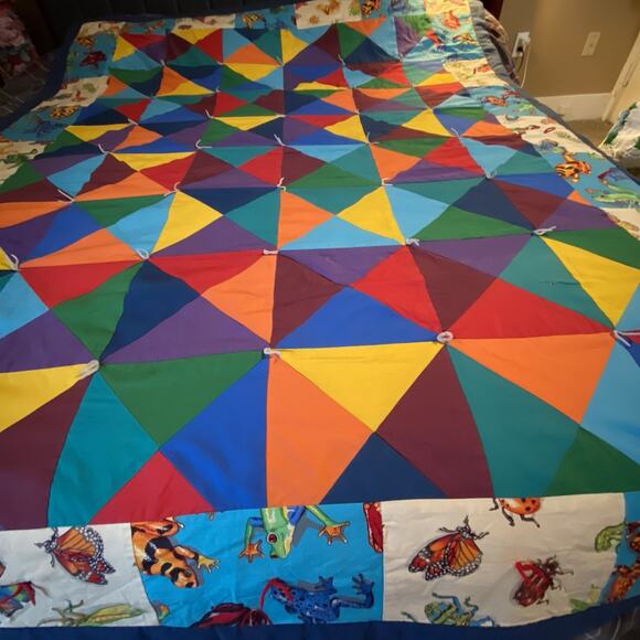 VTG 90s Rainbow Patchwork Handmade Quilt Blanket Twin 83x66” Cotton Cottagecore - Picture 1 of 9